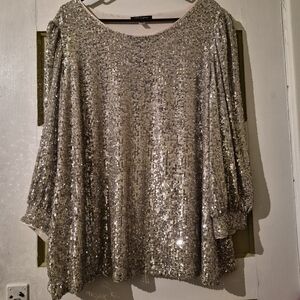 Cable & Gauge Silver Sequin Boatneck Top